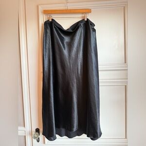 Vince Black Satin Slip Midi Skirt